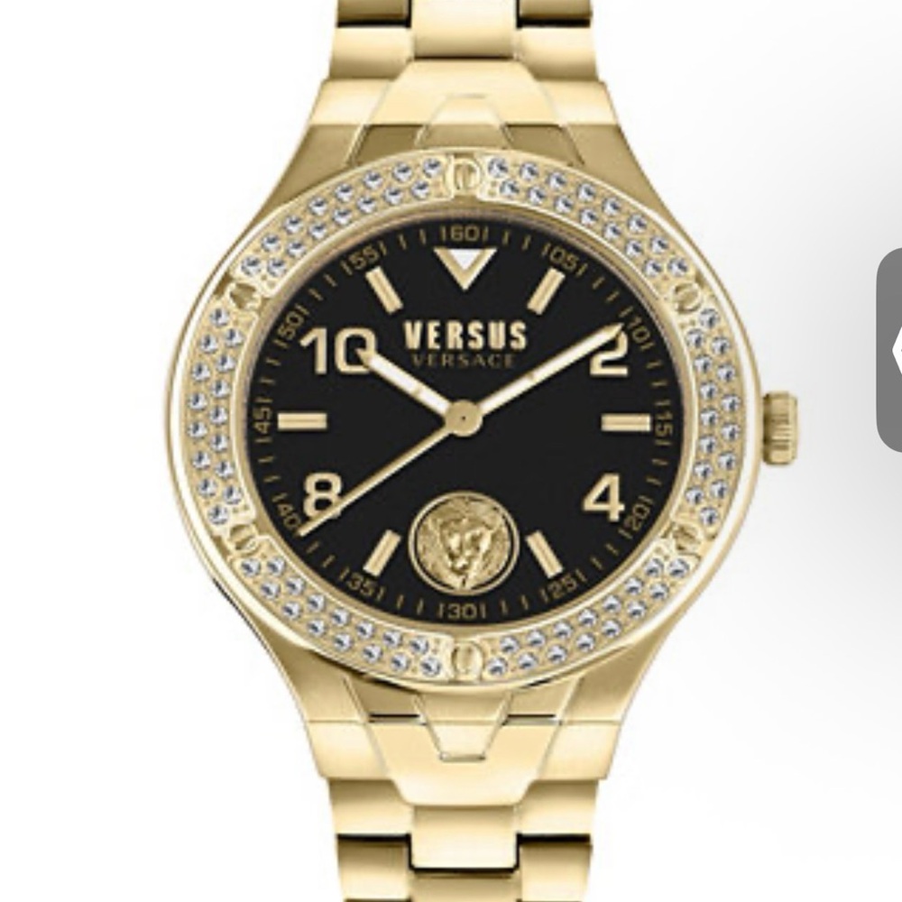 Versace Versus Gold Bracelet Watch with Black Dial and Crystal Bezel